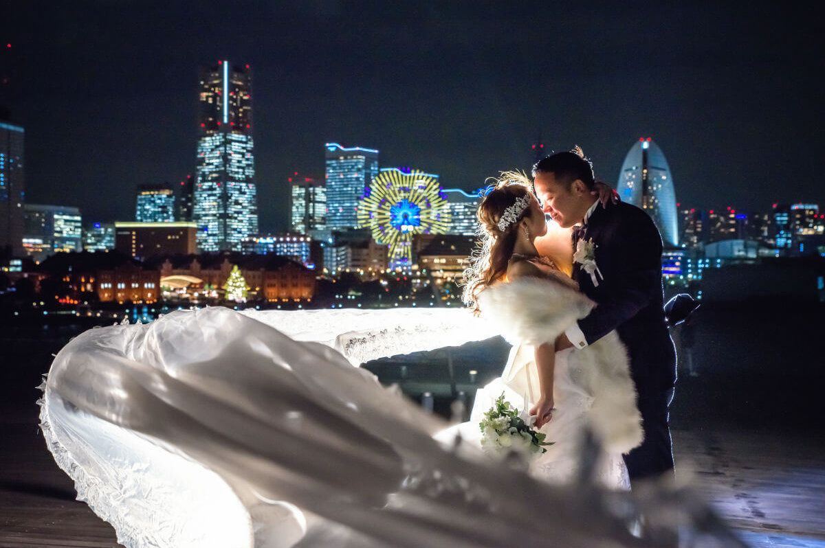 大桟橋で夜の前撮り